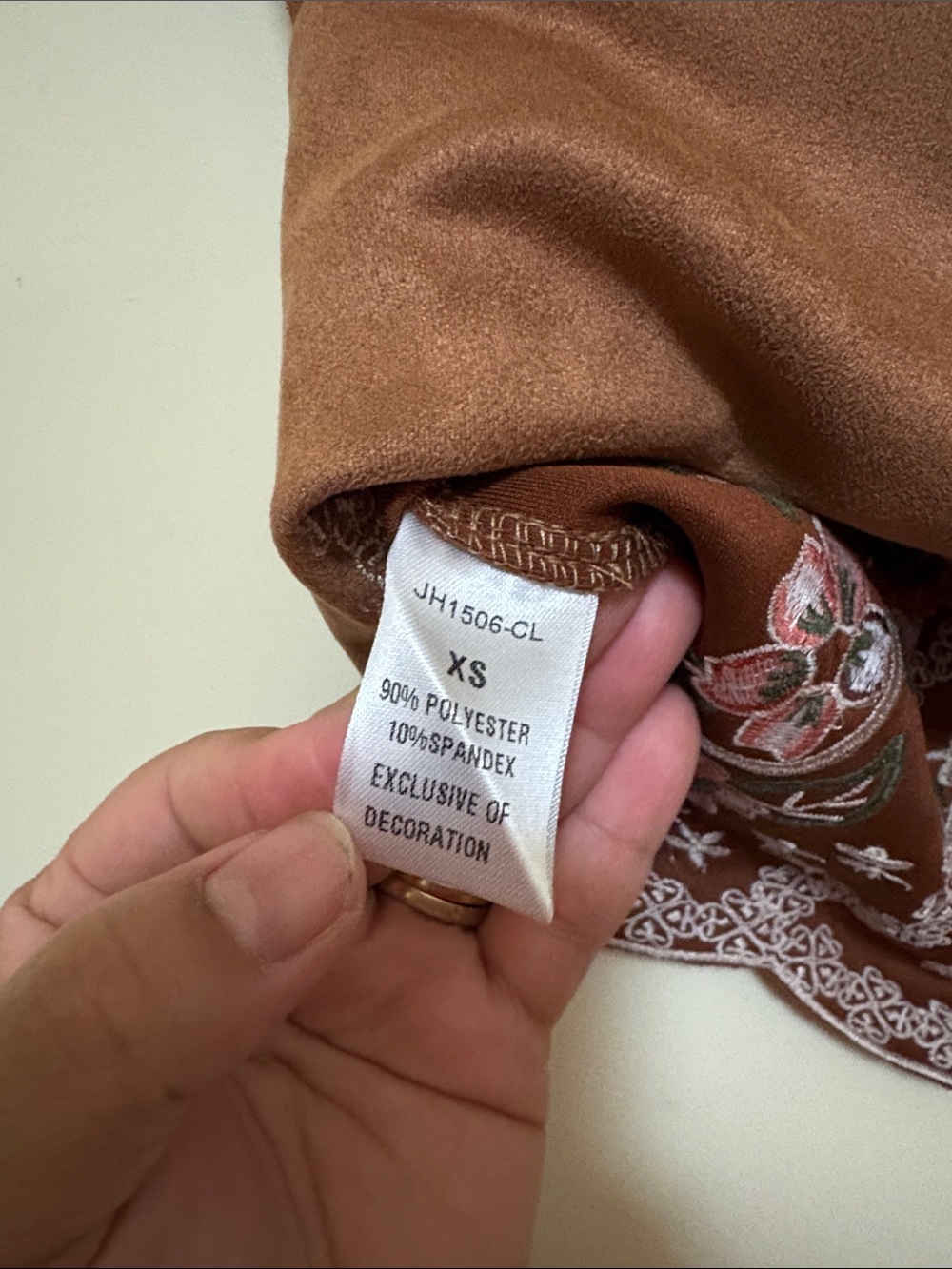 THML Brown Suede Embroidered Floral Mini Skirt with Scalloped Hem - Picture 6 of 7
